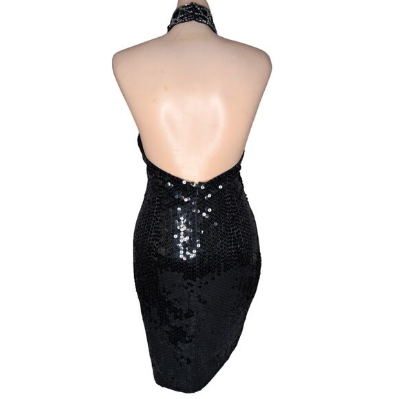 Vintage Y2K Sheer Backless Halter Dress 8P Bead Glam Cocktail Whimsigoth Grunge - Picture 2 of 8
